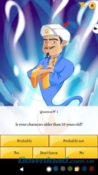 Akinator cho Android đưa ra các câu hỏi để đoán