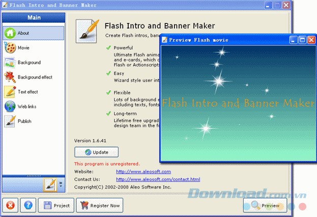 Giao diện chính của Aleo Flash Intro Banner Maker