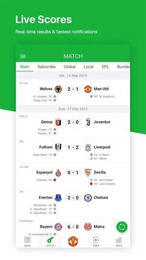 All Football cho Android sẽ cập nhật tỷ số online của các trận đang diễn ra