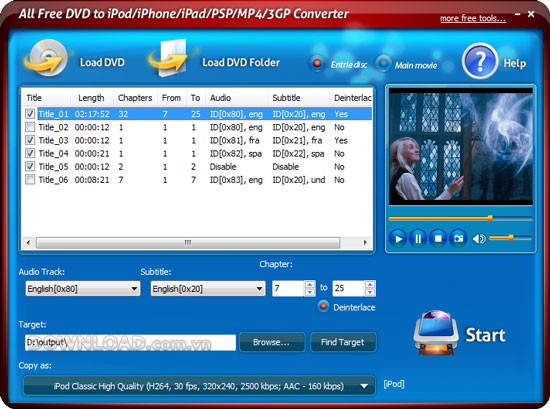 All Free DVD to iPod/iPhone/iPad/PSP/MP4/3GP Converter