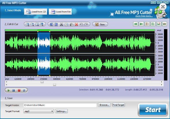 Giao diện phần mềm All Free MP3 Cutter