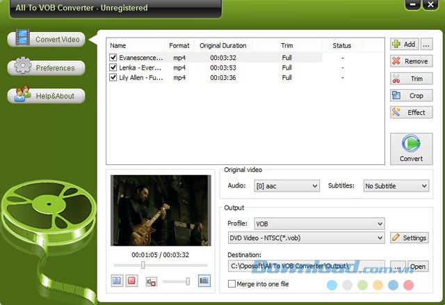 Giao diện phần mềm All To VOB Converter
