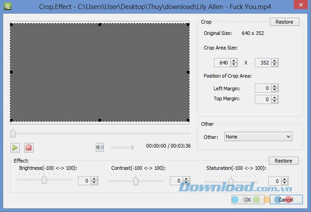 Các lựa chọn hiệu ứng cho video