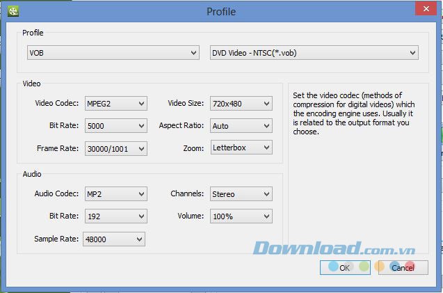 Các lựa chọn thay đổi định dạng video