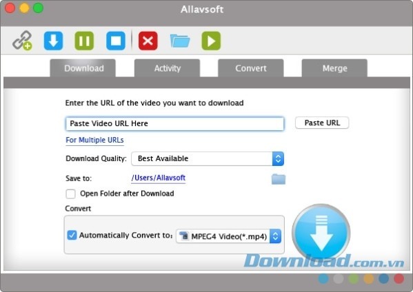 Giao diện phần mềm Allavsoft cho Mac