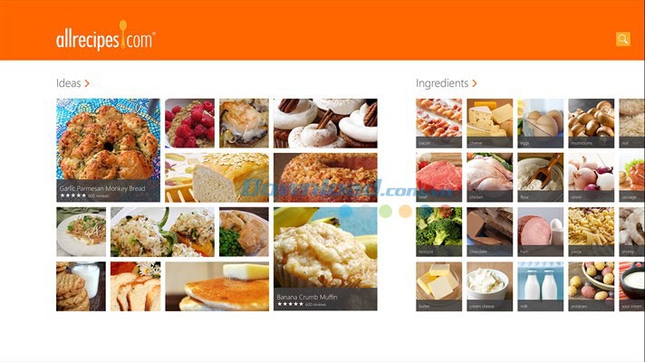 Giao diện chính của ứng dụng dạy nấu ăn Allrecipes