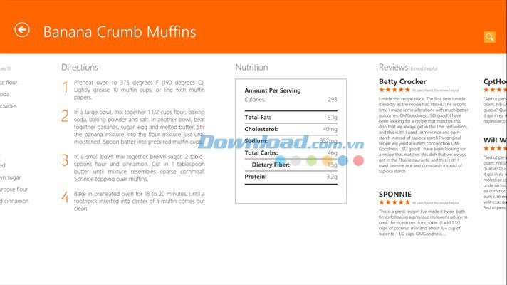 Allrecipes còn cung cấp giá trị dinh dưỡng cho từng món ăn