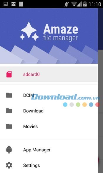 Menu ứng dụng Amaze File Manager