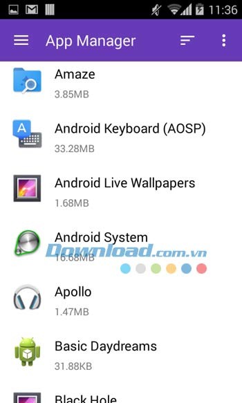 Tính năng quản lý ứng dụng của Amaze File Manager