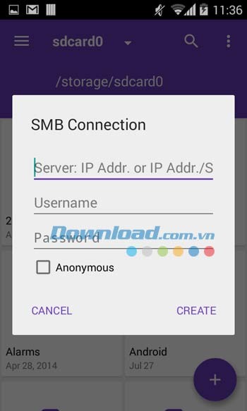 Amaze File Manager hỗ trợ chia sẻ qua giao thức SMB