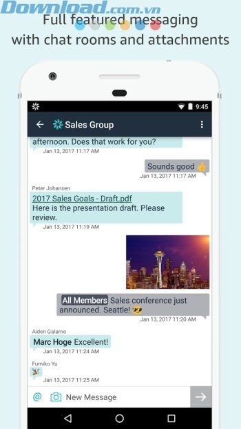 Đầy đủ tính năng hỗ trợ chat và gửi file