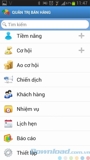 Danh mục chính của Amis CRM