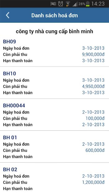 Danh sách hóa đơn