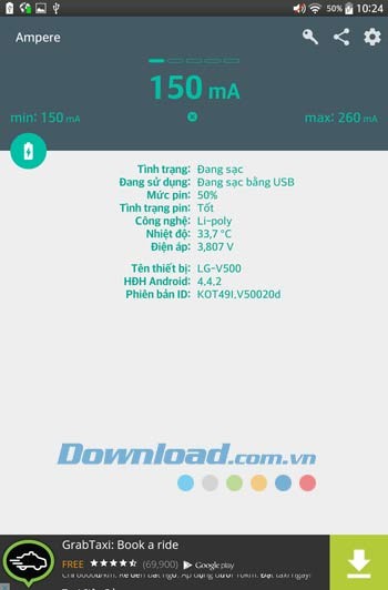 Ampere hiển thị thông số mới sau khi cắm sạc