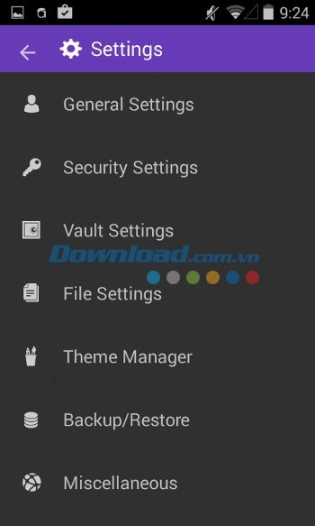 Các cài đặt chính của Andrognito 2