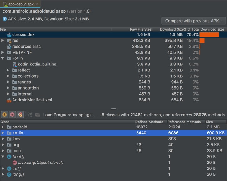 Android Studio phân tích file APK