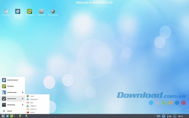 Menu Start của Andromium OS
