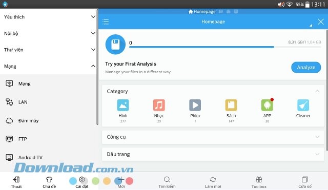 ES File Explorer khi mở với Andromium OS