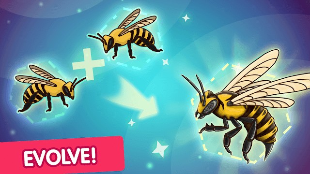 Hợp nhất để tiến hóa các con ong, khám phá loài ong mới trong game Angry Bee Evolution