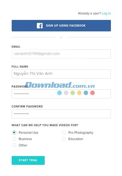 Đăng ký tài khoản trên Animoto