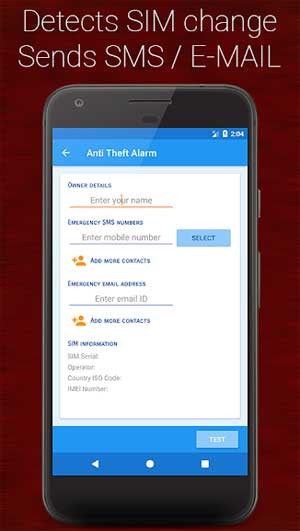 Ứng dụng có thể phát hiện ra SIM bị thay và gửi mail thông báo đến người dùng