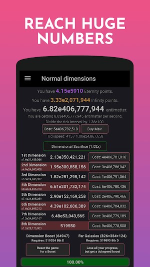 Antimatter Dimensions là một game gia tăng với mục tiêu đạt tới vô cực càng sớm càng tốt