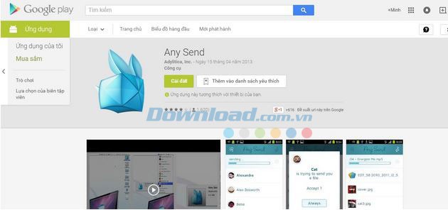 Cài đặt Any Send cho Android trên Google Play Store