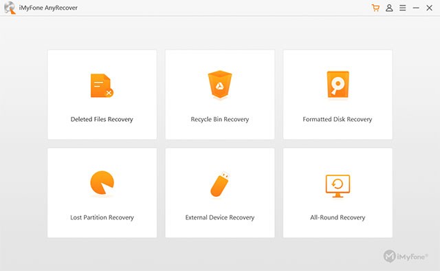 Giao diện phần mềm khôi phục dữ liệu trên máy tính - AnyRecover