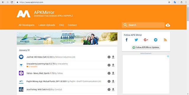 Giao diện ứng dụng APKMirror