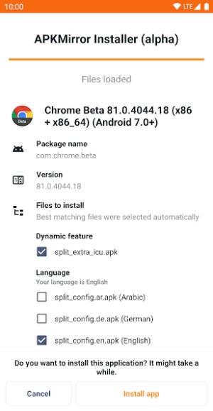 Tải các ứng dụng có file APK phân tách