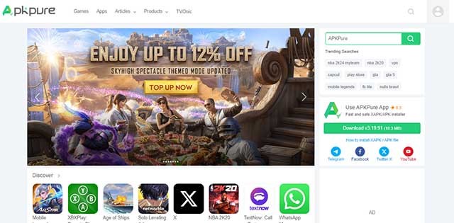 APKPure là nơi tải các ứng dụng, tệp và trò chơi Android dưới dạng file Apk