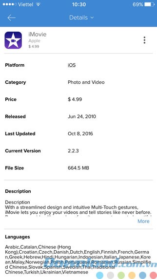 Thông tin và đánh giá trên App Annie