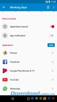 Tùy chọn ứng dụng khóa trên AppBlock - Stay Focused cho Android