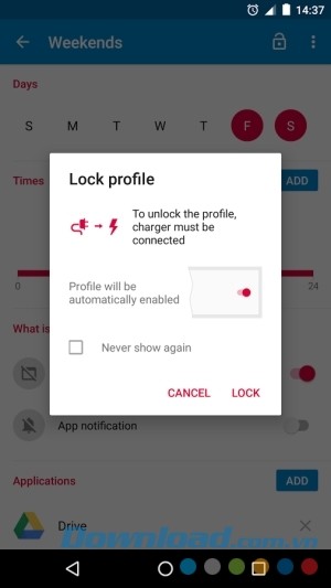 Sạc pin để mở khóa cấu hình AppBlock - Stay Focused cho Android
