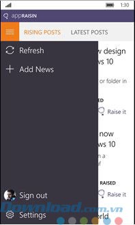 Các lựa chọn của ứng dụng