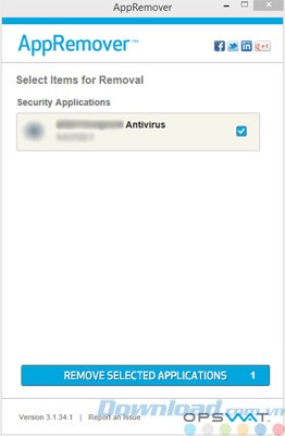 Chọn phần mềm diệt virus cần gỡ bỏ trong AppRemover
