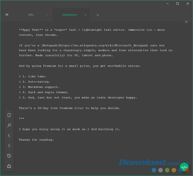 Sử dụng tính năng Markdown của ứng dụng chỉnh sửa văn bản miễn phí Appy Text cho máy tính & Windows Phone