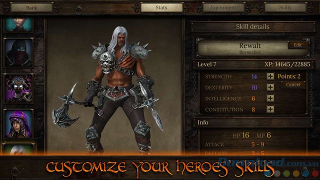 Xem kỹ năng nhân vật trong Arcane Quest 3