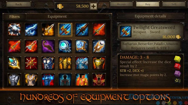 Một số trang bị trong Arcane Quest 3 cho Windows 10