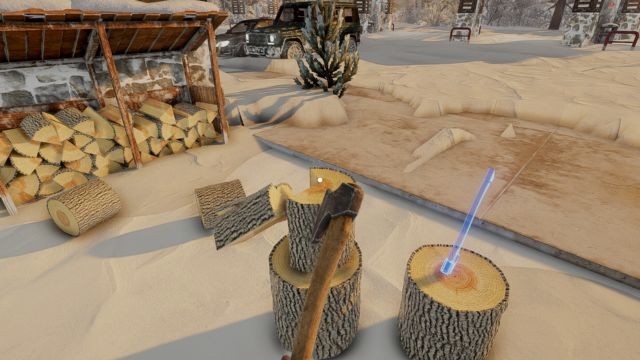 Chặt củi để lấy gỗ phục vụ cho sinh tồn trong Arctic Shift: Fuel Station