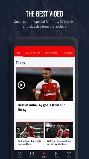 Arsenal Official App cho Android truyền tải video hay nhất