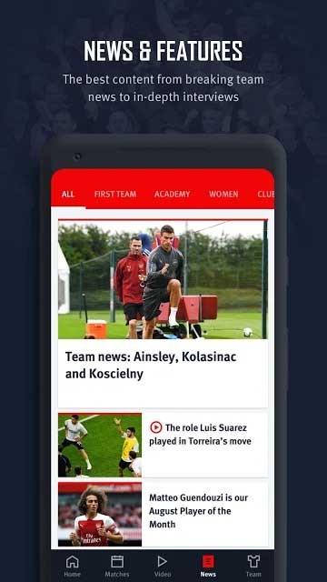 Tin tức trên Arsenal Official App cho Android