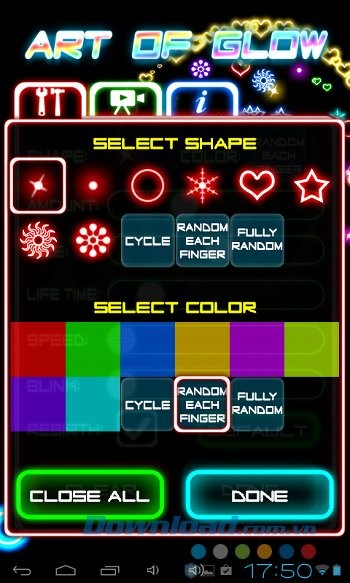 Lựa chọn hình dạng của tranh muốn vẽ với Art Of Glow