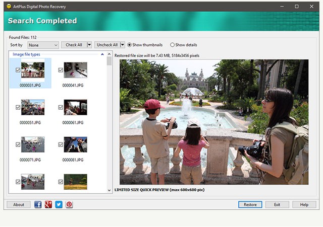 Khôi phục ảnh trên ArtPlus Digital Photo Recovery