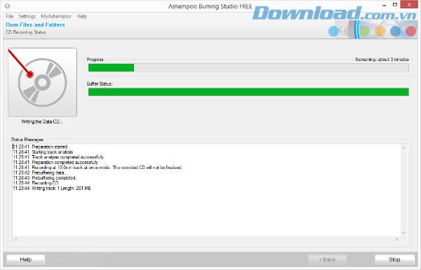 Quá trình Ashampoo Burning Studio Free xử lý dữ liệu