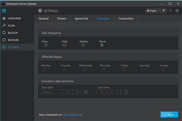 Thiết lập để Ashampoo Driver Updater cập nhật driver tự động