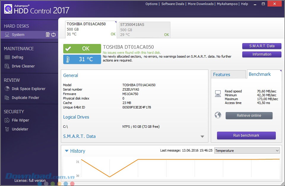Giao diện Ashampoo HDD Control