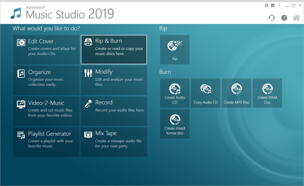 Giao diện chính của Ashampoo Music Studio 2019