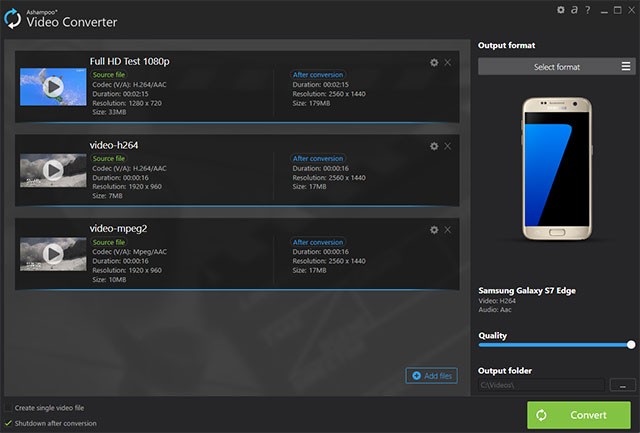 Giao diện trực quan của phần mềm Ashampoo Video Converter