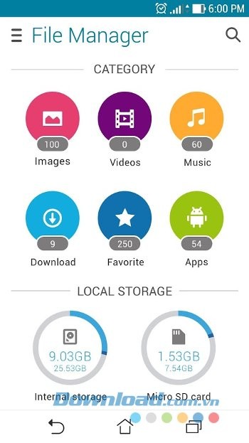 Giao diện ứng dụng ASUS File Manager
